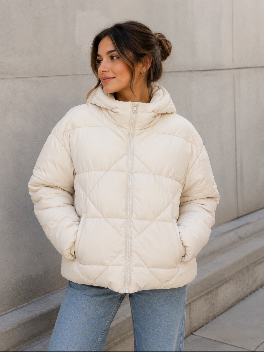ASOS Design Ivory Cream Oversized Puffer Jacket US 8 Winter Coat